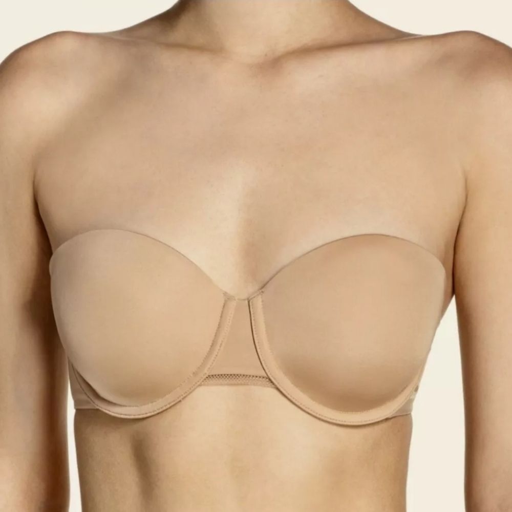 EUC DKNY Nude Litewear Molded Cup Soft Strapless Bra Lightly Lined, Sz 38C